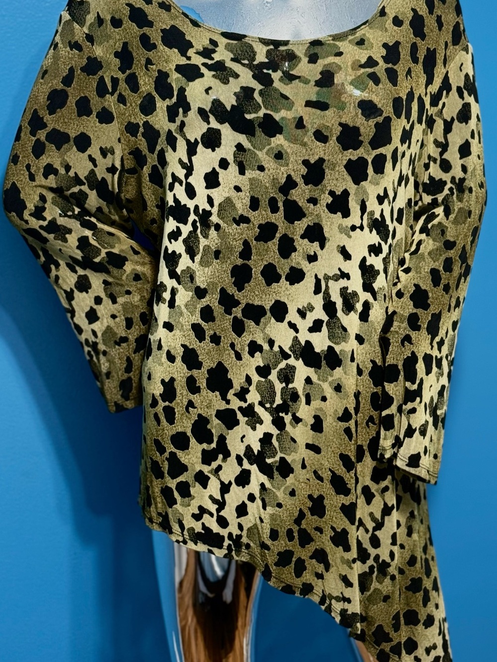 Olive Green and Black Animal Print Tunic Top
